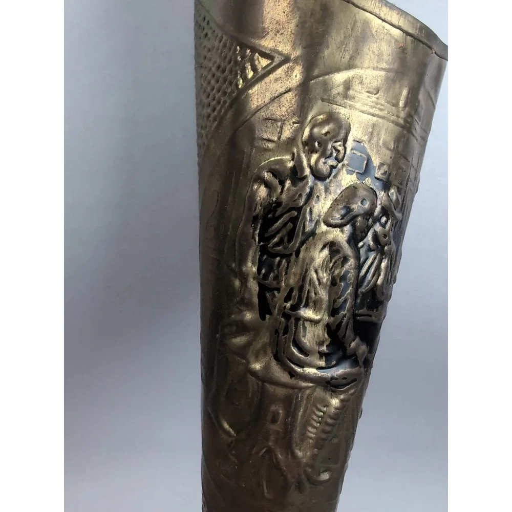 Brass Repousse Wall Vase Match Holder/Fireplace Mount 11